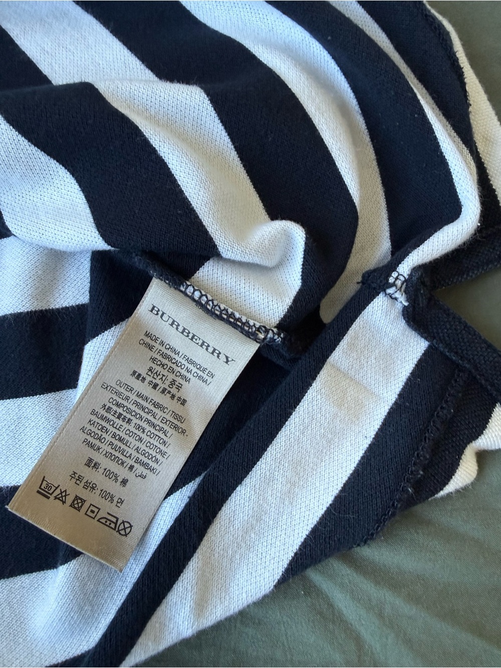 Burberry Black & White Striped Polo with Red Logo Patch - Picture 4 of 5